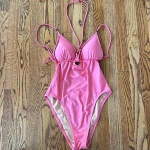 J Crew Swim One-piece Plunge Beaded Pink Suit NWOT 8